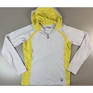 Spyder‎ Womens Hooded Pullover 12 White Yellow Outdoor Running Hike Workout